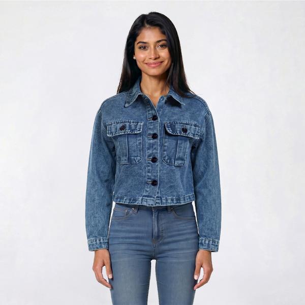 Juniors YMI(R) Cropped Trucker Denim Jacket